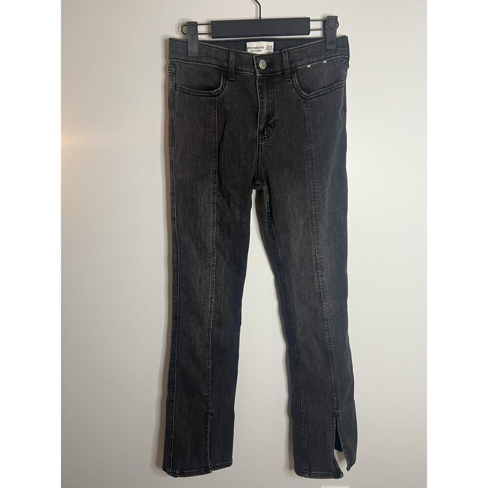 Abercrombie Kids Jeans 13/14 Black High Rise Flare Stretch Denim Slit Hem